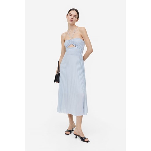 H & M - Plisowana sukienka z mocowaniem na karku - Niebieski H & M L H&M