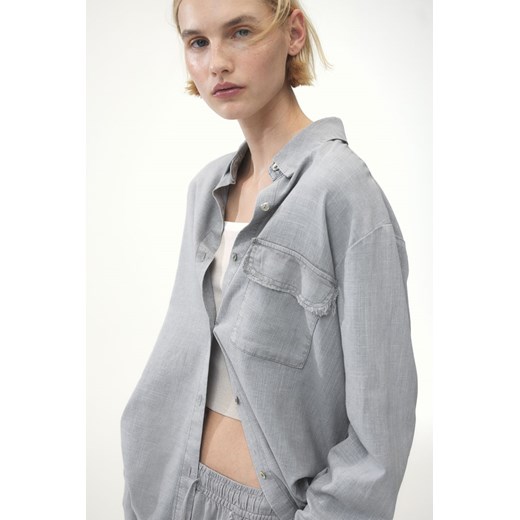 H & M - Koszula z domieszką lnu - Szary ze sklepu H&M w kategorii Koszule damskie - zdjęcie 170635874