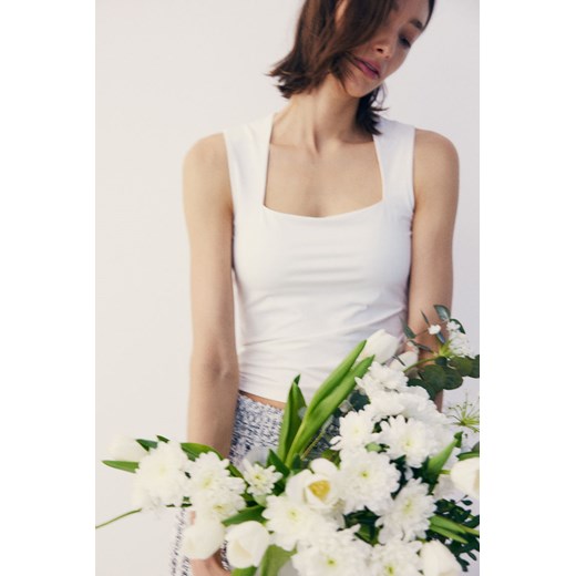 H & M - Dżersejowy top z dekoltem karo - Biały ze sklepu H&M w kategorii Bluzki damskie - zdjęcie 170635910