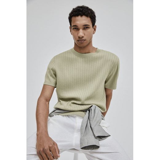 H & M - Dzianinowy T-shirt Regular Fit - Zielony ze sklepu H&M w kategorii T-shirty męskie - zdjęcie 170636030