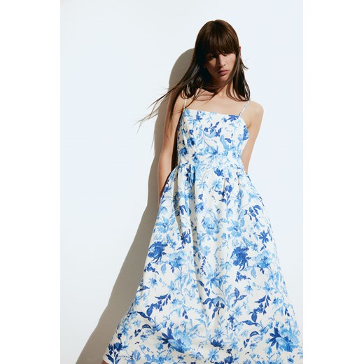 H & M - Sukienka midi z domieszką lnu - Biały H & M S H&M