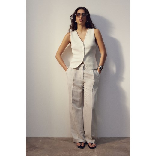 H & M - Spodnie z domieszką lnu - Beżowy ze sklepu H&M w kategorii Spodnie damskie - zdjęcie 170636264