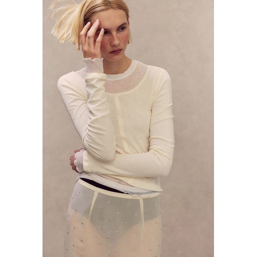 H & M - Prześwitujący top z bawełny - Beżowy ze sklepu H&M w kategorii Bluzki damskie - zdjęcie 170636302