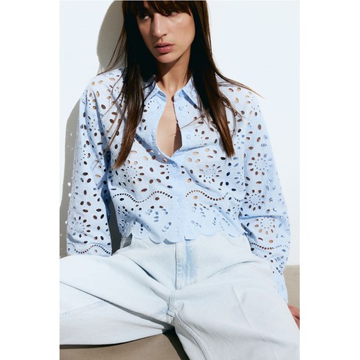 H & M - Koszula z haftem angielskim - Niebieski ze sklepu H&M w kategorii Koszule damskie - zdjęcie 170636313