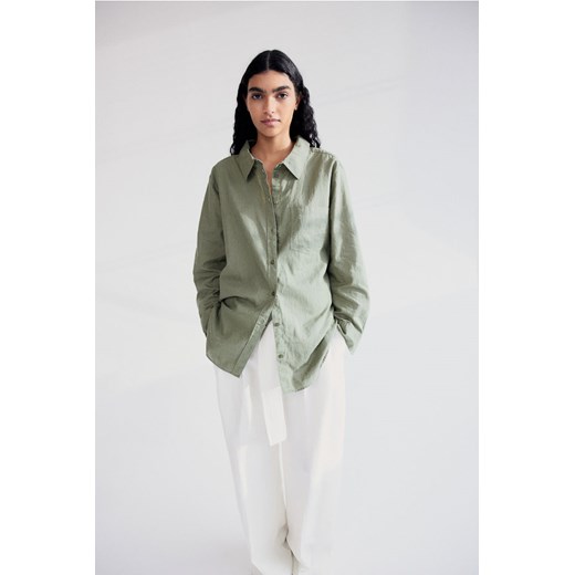 H & M - Koszula z domieszką lnu - Zielony ze sklepu H&M w kategorii Koszule damskie - zdjęcie 170636362