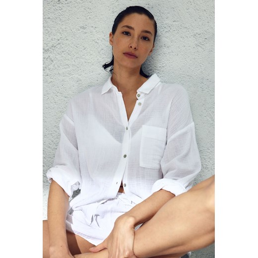 H & M - Piżama z koszulą i szortami - Biały ze sklepu H&M w kategorii Piżamy damskie - zdjęcie 170636371