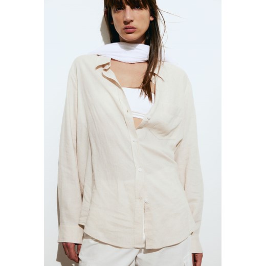 H & M - Koszula z domieszką lnu - Beżowy ze sklepu H&M w kategorii Koszule damskie - zdjęcie 170636422