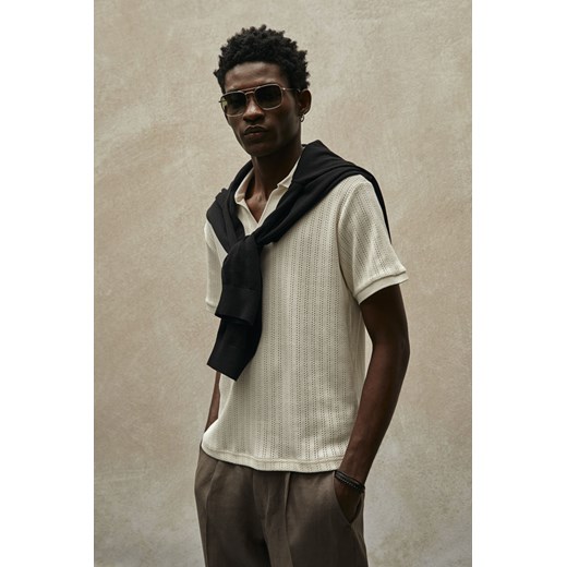 H & M - Ażurowy top polo Regular Fit - Biały ze sklepu H&M w kategorii T-shirty męskie - zdjęcie 170636472