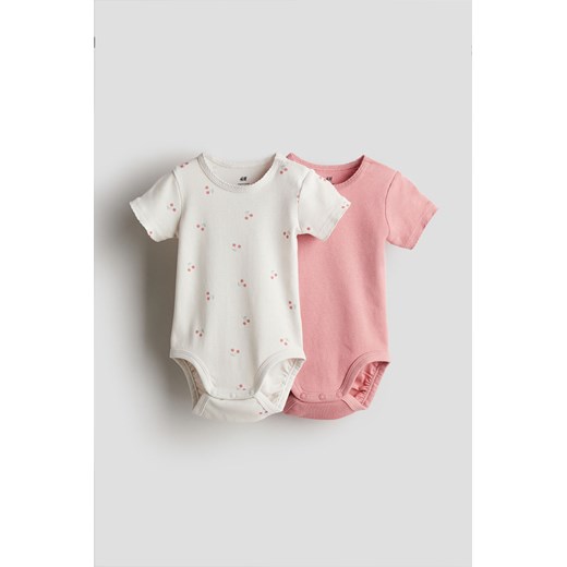 H & M - Body z krótkim rękawem 2-pak - Różowy ze sklepu H&M w kategorii Body niemowlęce - zdjęcie 170636543
