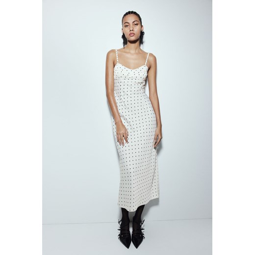 Sukienka biała H & M midi satynowa na ramiączkach z okrągłym dekoltem 