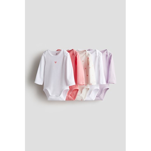 H & M - Body z długim rękawem 5-pak - Różowy ze sklepu H&M w kategorii Body niemowlęce - zdjęcie 170636801