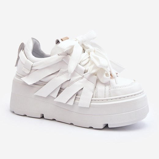 Buty sportowe damskie Zazoo sneakersy na wiosnę na platformie sznurowane białe 