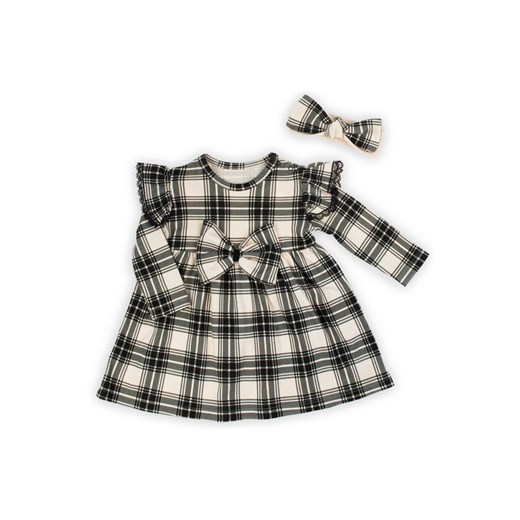 Komplet niemowlęcy sukienka + opaska w kratkę czarny ze sklepu 5.10.15 w kategorii Sukienki niemowlęce - zdjęcie 170641864