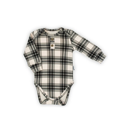 Body bawełniane niemowlęce z długim rękawem w kratkę czarne ze sklepu 5.10.15 w kategorii Body niemowlęce - zdjęcie 170641891