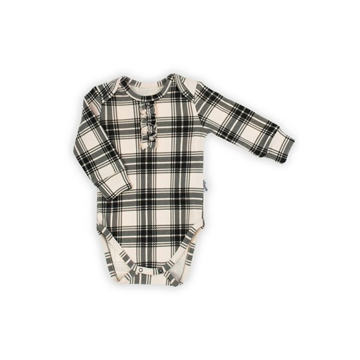 Body bawełniane niemowlęce z długim rękawem w kratkę czarne ze sklepu 5.10.15 w kategorii Body niemowlęce - zdjęcie 170641982