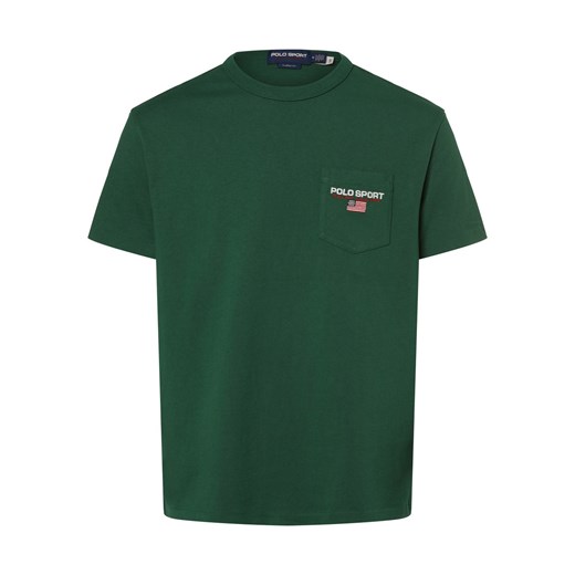 Polo Sport T-shirt - klasyczny krój Mężczyźni Bawełna zielony jednolity ze sklepu vangraaf w kategorii T-shirty męskie - zdjęcie 170642500