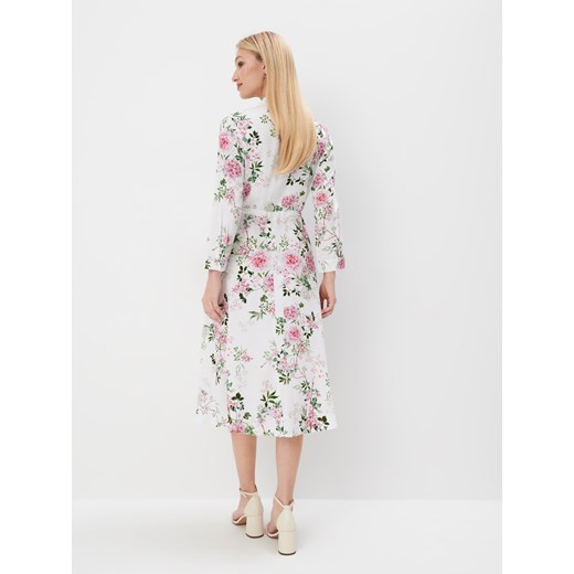 Sukienka Mohito w kwiaty na uczelnię z długim rękawem midi z wiskozy 