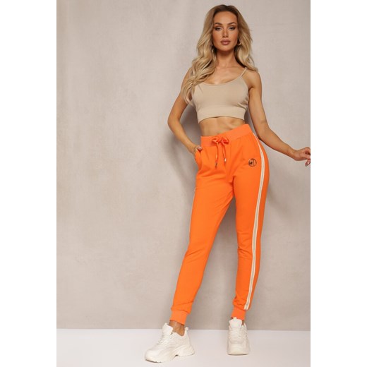 Pomarańczowe Spodnie Dresowe High Waist z Lampasami Skadia ze sklepu Renee odzież w kategorii Spodnie damskie - zdjęcie 170646052