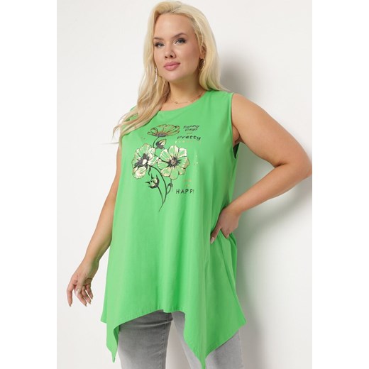 Zielona Bawełniana Tunika na Grubych Ramiączkach z Nadrukiem Ovilja ze sklepu Born2be Odzież w kategorii Bluzki damskie - zdjęcie 170646221