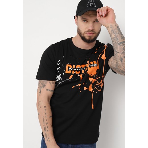Czarna Koszulka Bawełniana z Nadrukiem z Przodu Lorasia ze sklepu Born2be Odzież w kategorii T-shirty męskie - zdjęcie 170646441