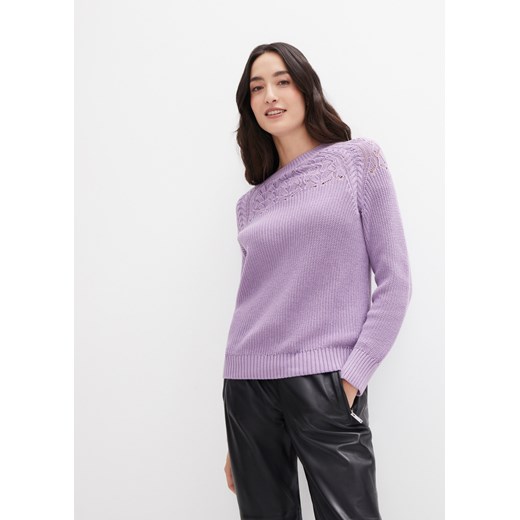 Sweter bawełniany w ażurowy wzór ze sklepu bonprix w kategorii Swetry damskie - zdjęcie 170649491