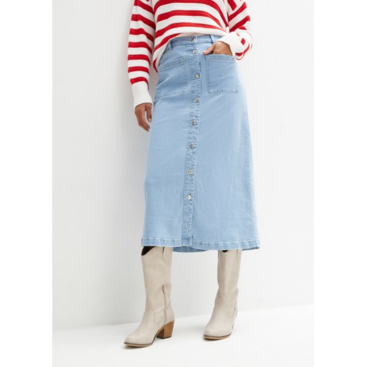 Spódnica dżinsowa midi ze sklepu bonprix w kategorii Spódnice - zdjęcie 170649543