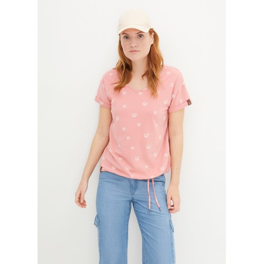 T-shirt z nadrukiem i wiązanym troczkiem ze sklepu bonprix w kategorii Bluzki damskie - zdjęcie 170649783