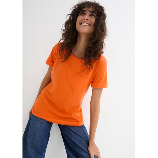 T-shirt bawełniany z przędzy mieszankowej, z kieszonką, bawełna organiczna ze sklepu bonprix w kategorii Bluzki damskie - zdjęcie 170650471