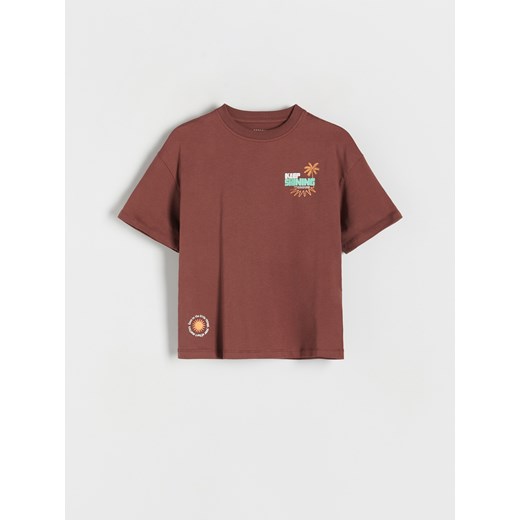 Reserved - T-shirt oversize z nadrukiem - brązowy ze sklepu Reserved w kategorii T-shirty chłopięce - zdjęcie 170651284