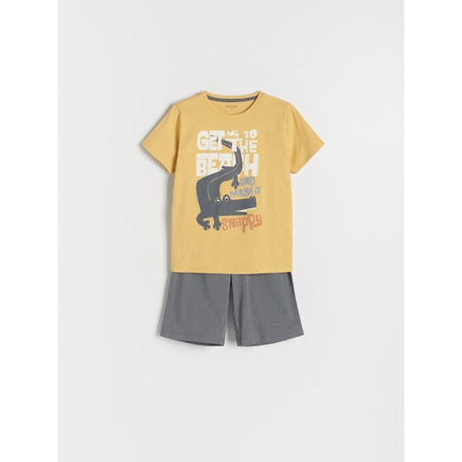 Reserved - Bawełniana piżama z nadrukiem - musztardowy ze sklepu Reserved w kategorii Piżamy dziecięce - zdjęcie 170651333