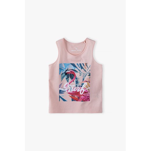 Bawełniany T-shirt bez rękawów z miękką grafiką dla dziewczynki - różowy Lincoln & Sharks By 5.10.15. 146 5.10.15