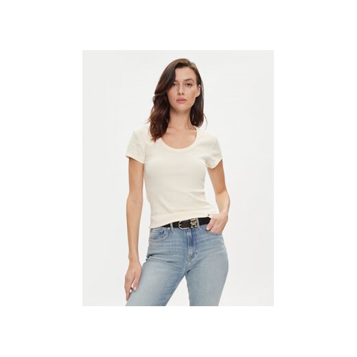 Tommy Hilfiger T-Shirt WW0WW41776 Beżowy Slim Fit ze sklepu MODIVO w kategorii Bluzki damskie - zdjęcie 170652360