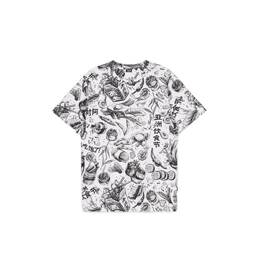 Cropp - Biało-czarny t-shirt z printem - biały ze sklepu Cropp w kategorii T-shirty męskie - zdjęcie 170652643