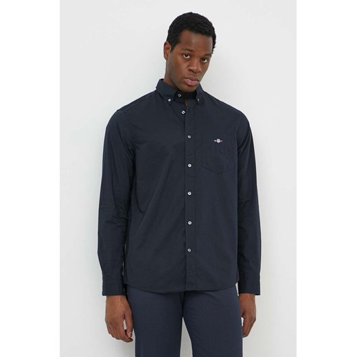 Gant koszula bawełniana męska kolor czarny regular z kołnierzykiem button-down ze sklepu ANSWEAR.com w kategorii Koszule męskie - zdjęcie 170653523