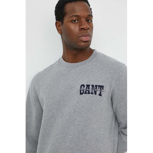 Gant bluza bawełniana męska kolor szary z aplikacją ze sklepu ANSWEAR.com w kategorii Bluzy męskie - zdjęcie 170653601