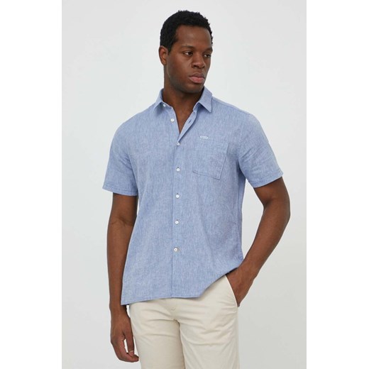 Barbour koszula lniana kolor niebieski regular z kołnierzykiem klasycznym ze sklepu ANSWEAR.com w kategorii Koszule męskie - zdjęcie 170653631