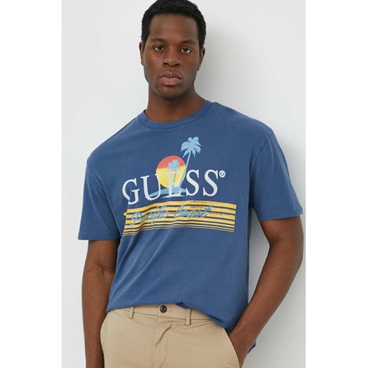 Guess t-shirt bawełniany PACIFIC męski kolor granatowy z nadrukiem M4GI41 KBZV1 ze sklepu ANSWEAR.com w kategorii T-shirty męskie - zdjęcie 170653720