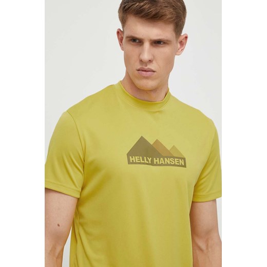 Helly Hansen t-shirt sportowy kolor żółty z nadrukiem ze sklepu ANSWEAR.com w kategorii T-shirty męskie - zdjęcie 170656664