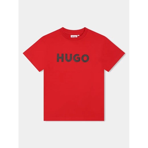 T-shirt chłopięce Hugo Boss czerwony z napisami 
