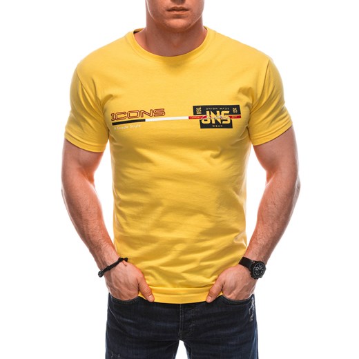 T-shirt męski z nadrukiem 1715S - żółty Edoti L Edoti