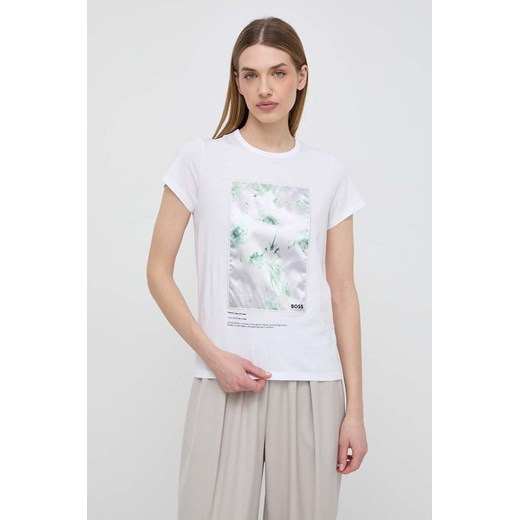 BOSS t-shirt bawełniany damski kolor biały ze sklepu ANSWEAR.com w kategorii Bluzki damskie - zdjęcie 170664802