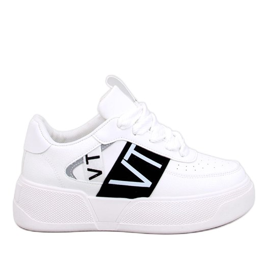 Sneakersy na platformie Sterry White Black białe ze sklepu ButyModne.pl w kategorii Buty sportowe damskie - zdjęcie 170666303