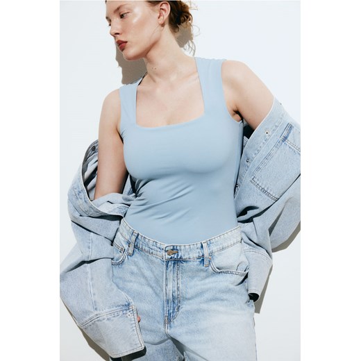 H & M - Dżersejowy top z dekoltem karo - Niebieski ze sklepu H&M w kategorii Bluzki damskie - zdjęcie 170667300