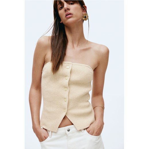 H & M - Dzianinowy top bandeau - Beżowy ze sklepu H&M w kategorii Bluzki damskie - zdjęcie 170667304
