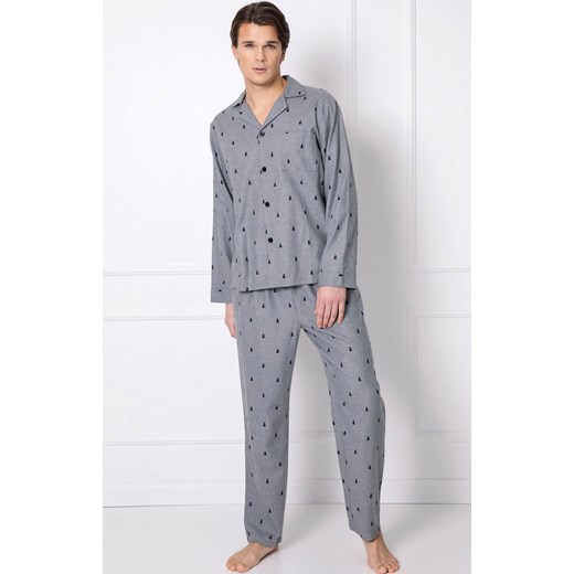 Aruelle bawełniana piżama męska zapinana na guzki z długim rękawem i długimi spodniami Elis Long, Kolor szary-wzór, Rozmiar L, Aruelle ze sklepu Primodo w kategorii Piżamy męskie - zdjęcie 170679793