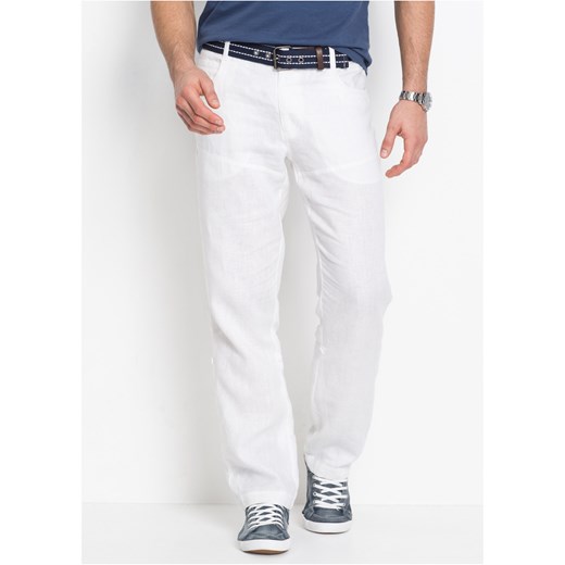 Spodnie lniane z wywijanymi nogawkami Regular Fit ze sklepu bonprix w kategorii Spodnie męskie - zdjęcie 170682102