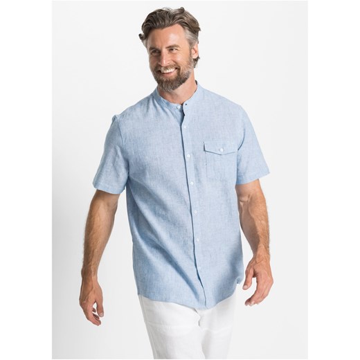 Koszula z lnem, krótki rękaw ze sklepu bonprix w kategorii Koszule męskie - zdjęcie 170682163