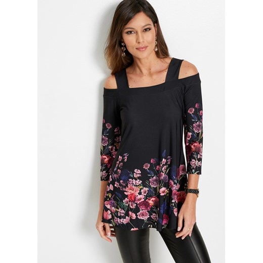 Shirt cold-shoulder, z kwiatowym nadrukiem ze sklepu bonprix w kategorii Bluzki damskie - zdjęcie 170682282