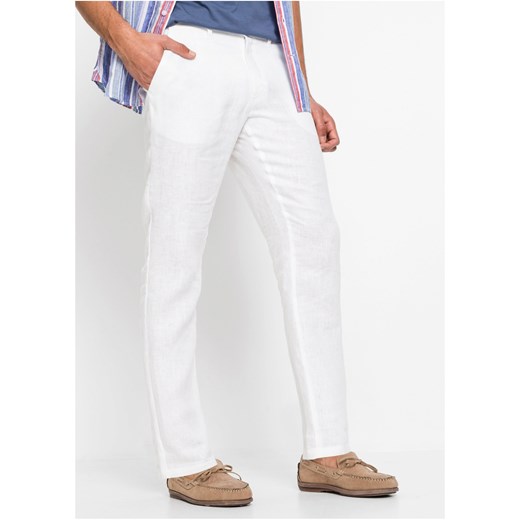 Spodnie chino lniane Regular Fit Straight z wygodnym paskiem ze sklepu bonprix w kategorii Spodnie męskie - zdjęcie 170682283