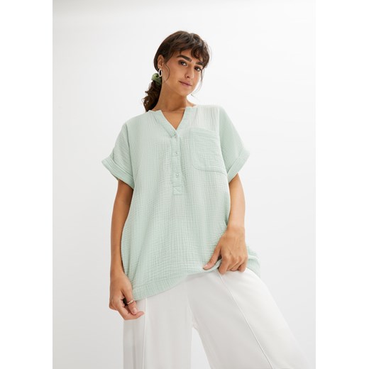 Bluzka muślinowa z plisą guzikową i kieszenią ze sklepu bonprix w kategorii Bluzki damskie - zdjęcie 170682520